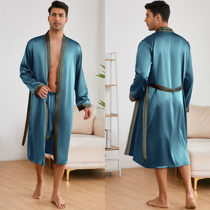 Herren Satin Morgenmantel mit stilvollem Schalkragen und seitlichen Taschen Drune