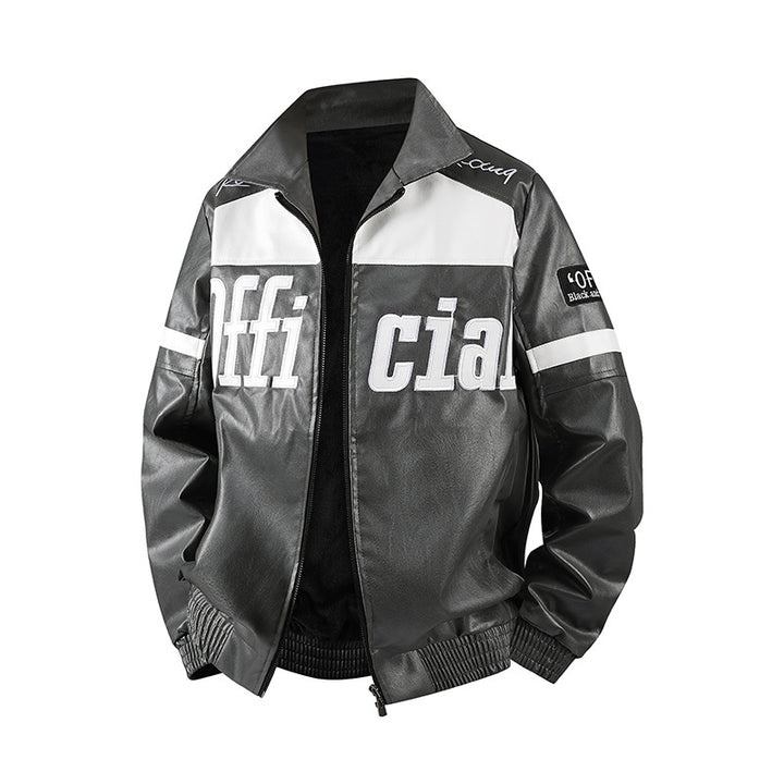 Herren Modische Kunstlederjacke mit Symbol-Design Drune