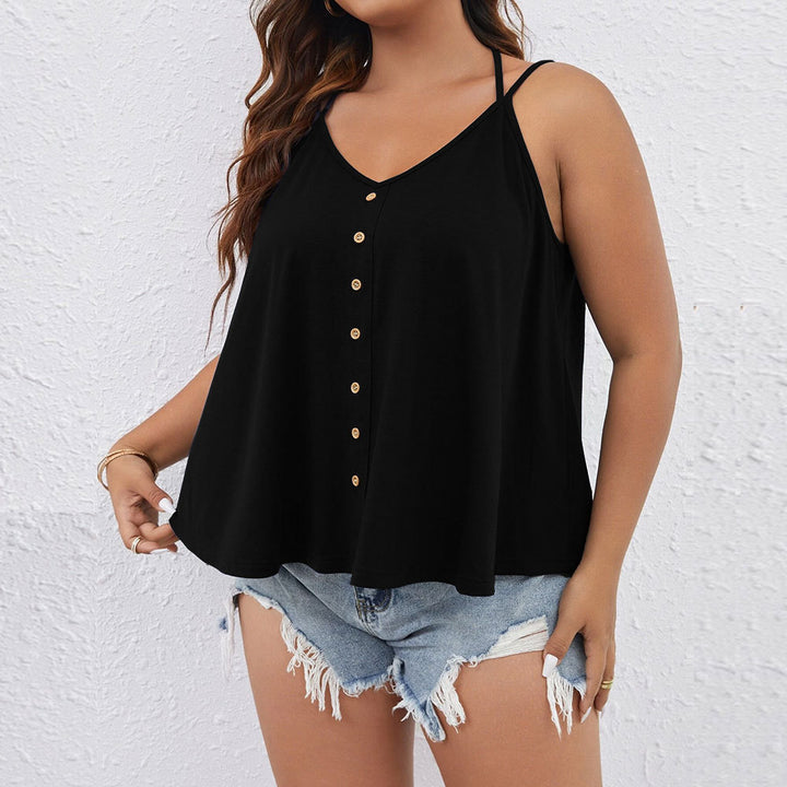 Damen V-Ausschnitt Tanktop mit Knopfdetails und schwingendem Saum Drune