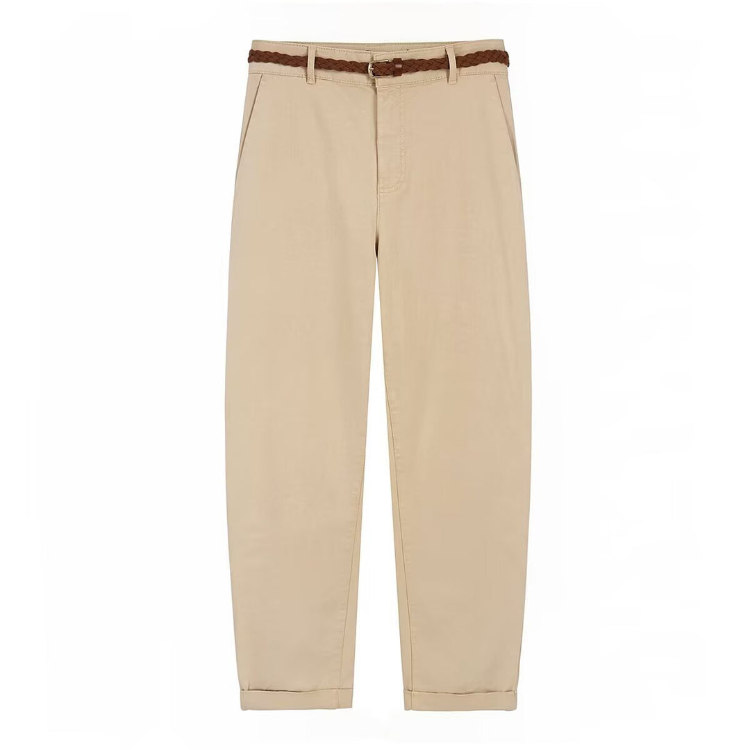 Damen Chinohose mit geflochtenem Gürtel und geradem Schnitt Drune