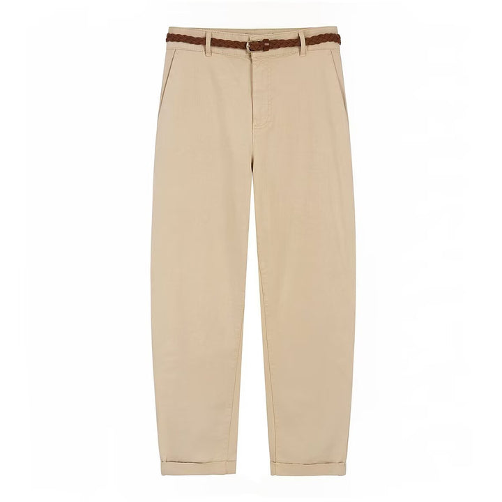 Damen Chinohose mit geflochtenem Gürtel und geradem Schnitt Drune