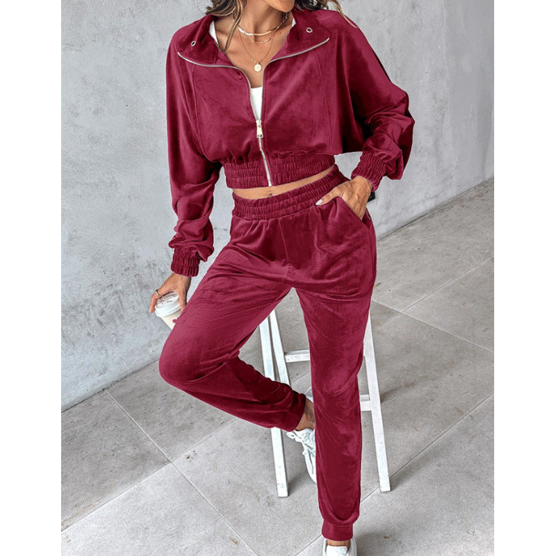 Damen Trainingsanzug mit cropped Jacke und elastischem Bund Drune