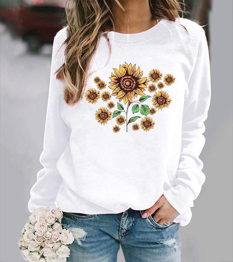 Damen Sweatshirt mit floralem Sonnenblumenmotiv und bequemer Passform Drune