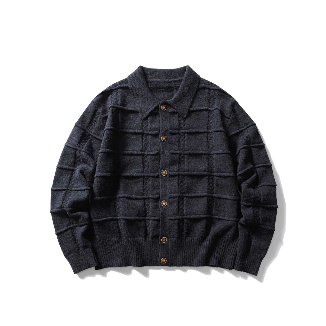 Herren strukturierte Strickjacke mit Hemdkragen und durchgehender Knopfleiste Drune