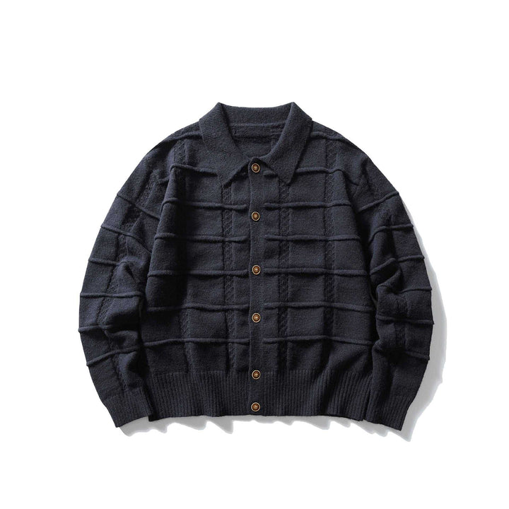Herren strukturierte Strickjacke mit Hemdkragen und durchgehender Knopfleiste Drune