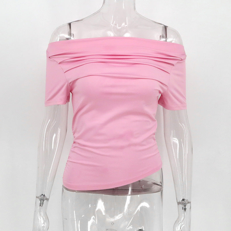 Damen figurbetontes Oberteil mit Off-Shoulder Design und Raffung Drune