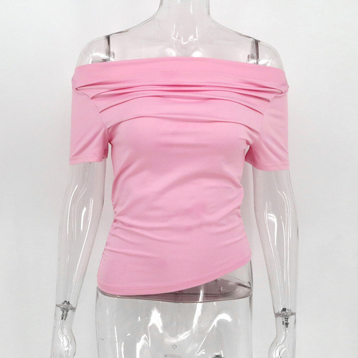 Damen figurbetontes Oberteil mit Off-Shoulder Design und Raffung Drune