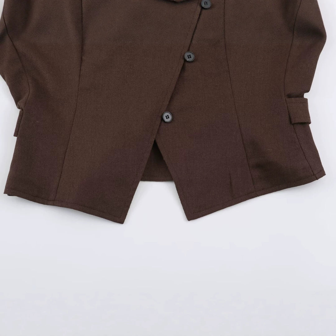 Damen Asymmetrische Wickeljacke mit dekorativer Knopfleiste und überschnittenen Schultern Drune