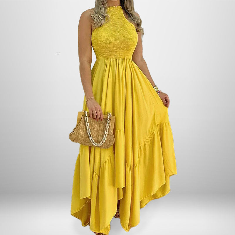 Damen Elegantes Maxikleid mit hochgeschlossenem Kragen und fließendem Rock Drune