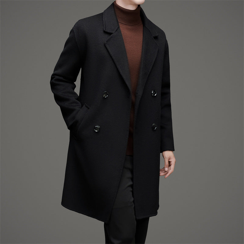 Herren eleganter Wollmantel mit doppelt gearbeiteter Knopfleiste und praktischen Taschen Drune