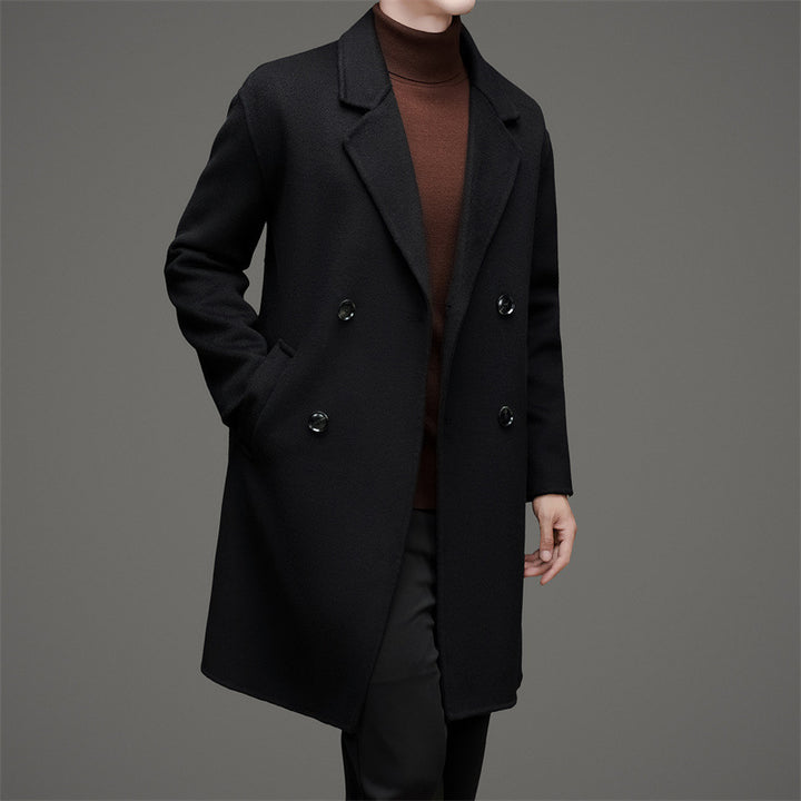 Herren eleganter Wollmantel mit doppelt gearbeiteter Knopfleiste und praktischen Taschen Drune