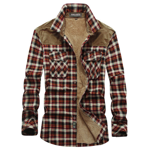Herren Kariertes Flanellhemd mit Teddyfutter und Cord-Schulterbesatz Drune