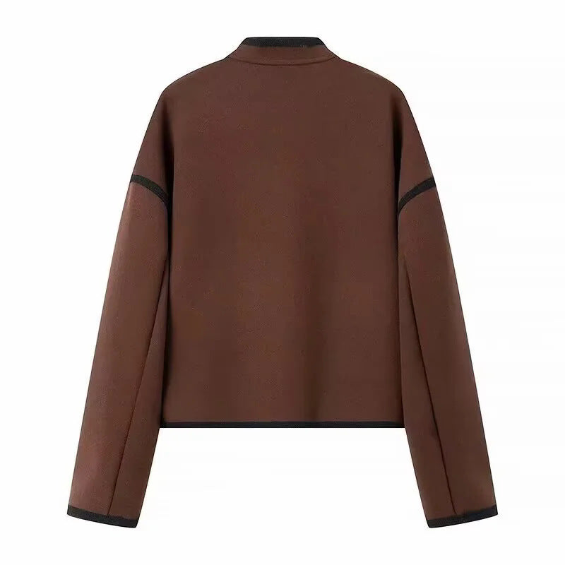 Damen nan kurz geschnittene Boxy-Jacke mit kleinem Stehkragen, kontrastpaspeln und Leistentaschen Drune