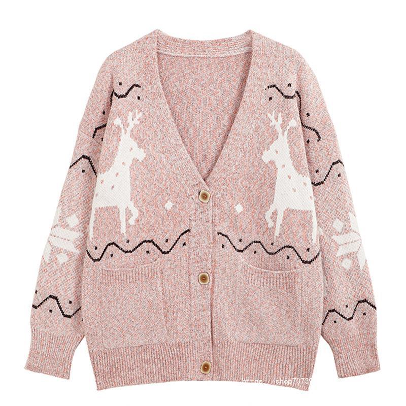 Damen Gemütlicher Cardigan mit Rentier-Motiv und Taschen Drune