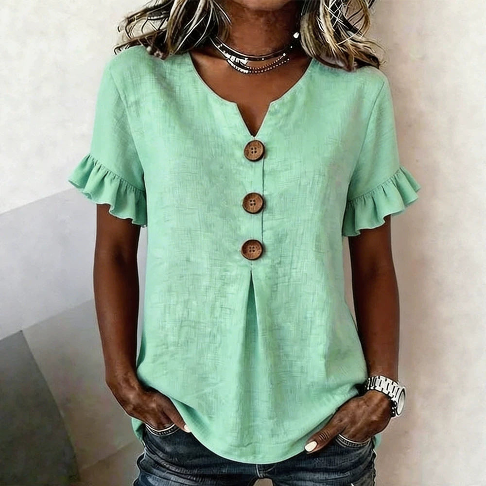 Damen Bluse mit Rüschendetails und Holzknöpfen Drune
