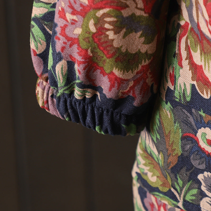 Drune | Langer Mantel im Vintage-Stil mit Blumendruck