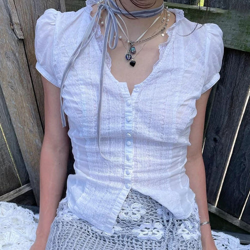 Damen Elegantes Blusenoberteil mit Rüschendetails und Knopfleiste Drune