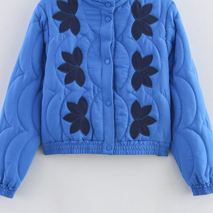Damen Gesteppte Kurzjacke mit floraler Steppung und Stehkragen Drune