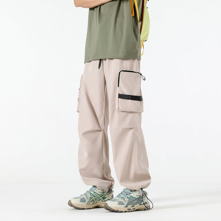 Herren Weite Utility-Cargohose mit großvolumigen Klappentaschen und Kordelzugbund Drune