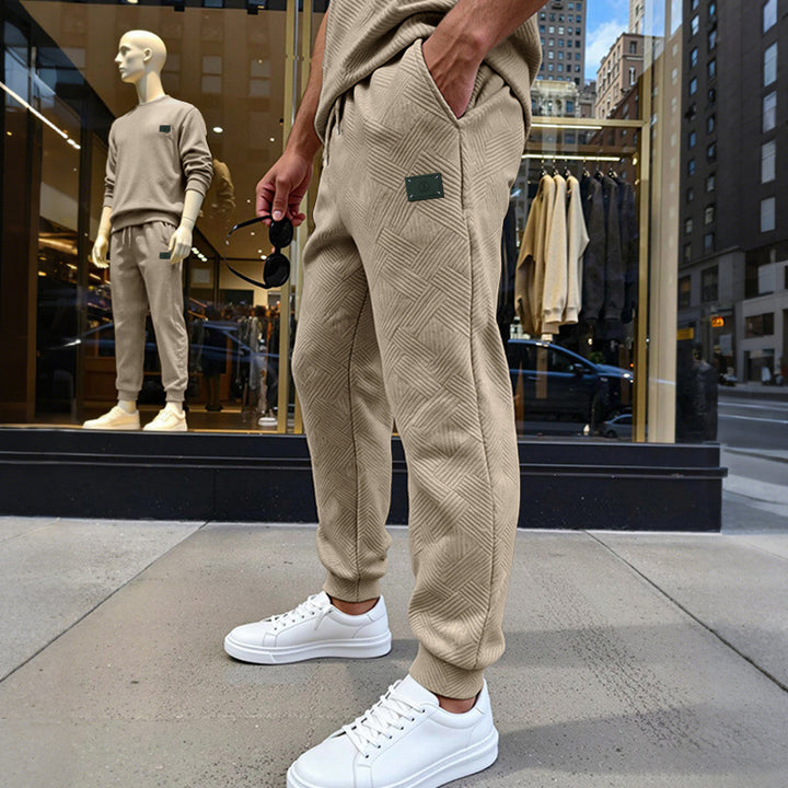 Herren Strukturierte Jogginghose mit geometrischer Waffelstruktur und elastischen Bündchen Drune