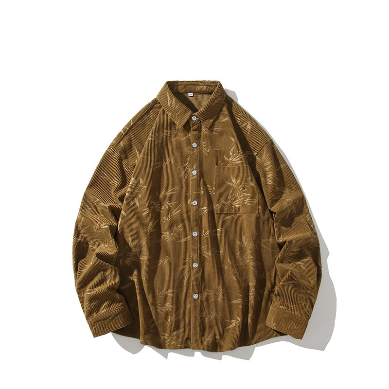 Herren Oversize-Kordhemd mit tonalem Stickmuster und Brusttasche Drune