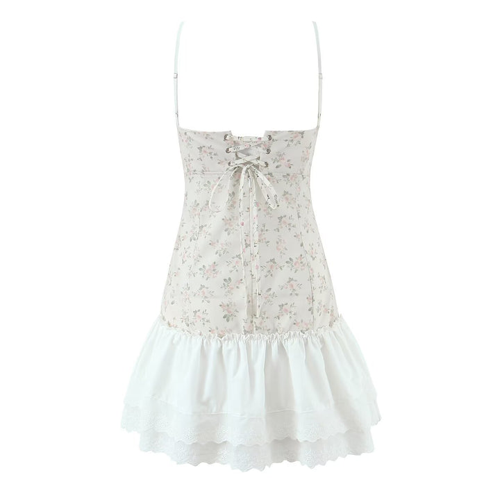 Damen luftiges Sommerkleid mit floralem Muster und voluminösem Rüschensaum Drune