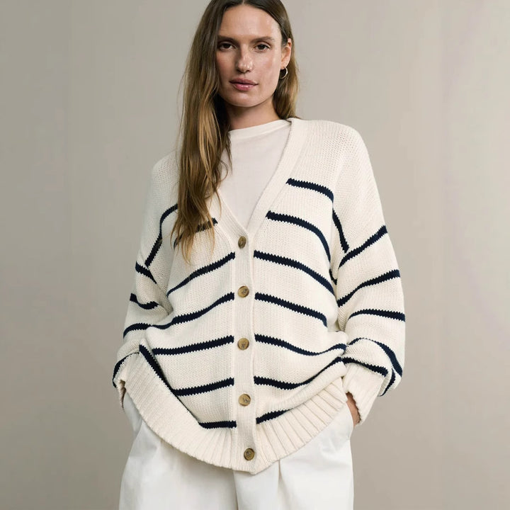 Damen Strickoberteil mit zeitgemäßem Design und kontrastierenden Streifen Drune