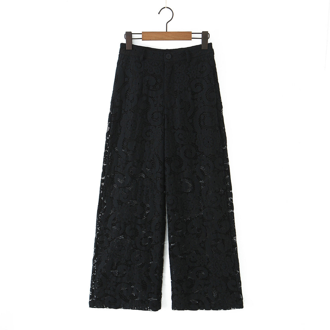 Damen nan hochtaillierte Spitzenslouchhose mit durchgehendem Futter, weitem Bein und Bund mit Gürtelschlaufen Drune