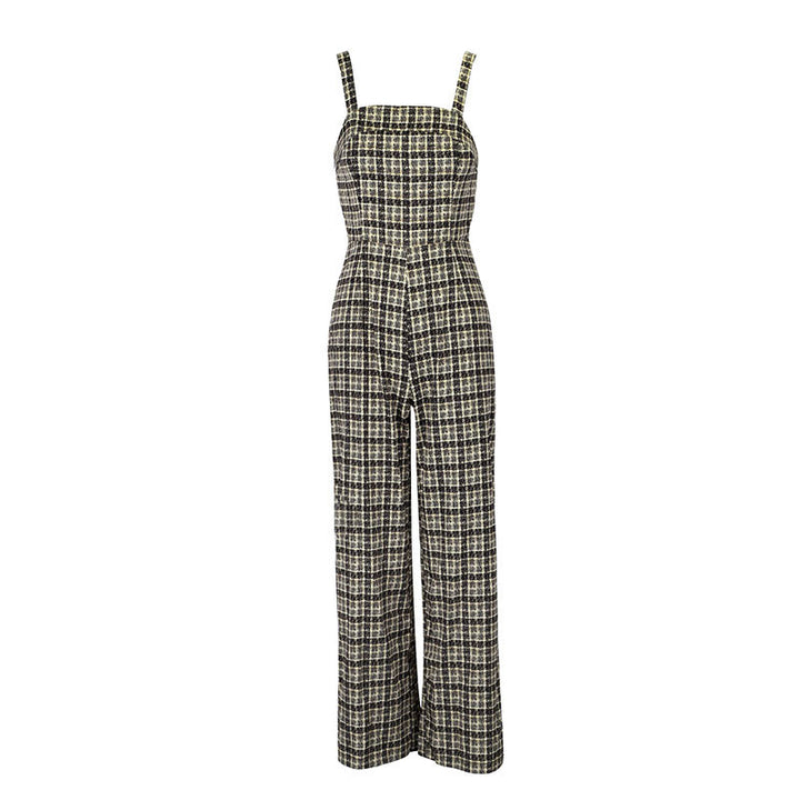 Damen Jumpsuit mit weiten Hosenbeinen und feinem Karomuster Drune