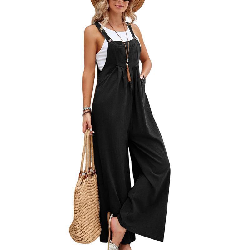 Damen trendiger Jumpsuit mit weitem Bein und verstellbaren Trägern Drune