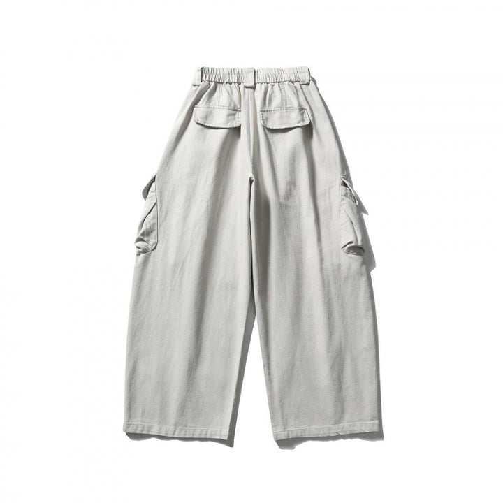 Unisex Weite Cargo-Cropped-Hose mit hohem elastischem Bund, Mehrfachtaschen und Kordelzug Drune