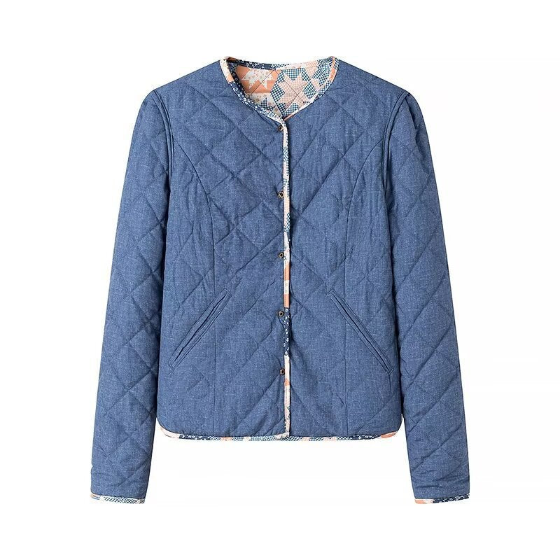 Damen Modische Steppjacke mit floralem Design und praktischen Taschen Drune