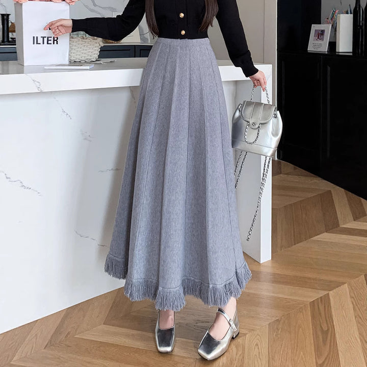 Damen Eleganter Maxirock mit Fransen Drune