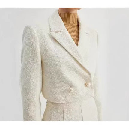 Damen Kurz geschnittener Bouclé-Blazer mit taillierter Silhouette und Doppelknopf Drune