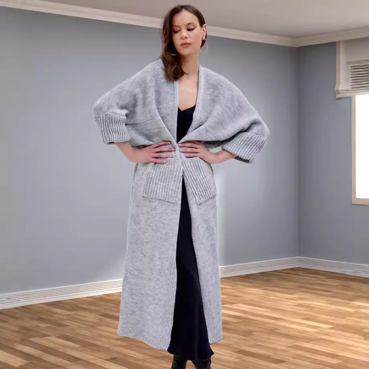 Damen Grobstrick-Kimono mit praktischen Taschen und weitem Schnitt Drune