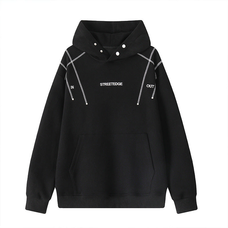 Herren Streetwear-Kapuzenpullover mit Nietenösen und Kontrastkordeln Drune