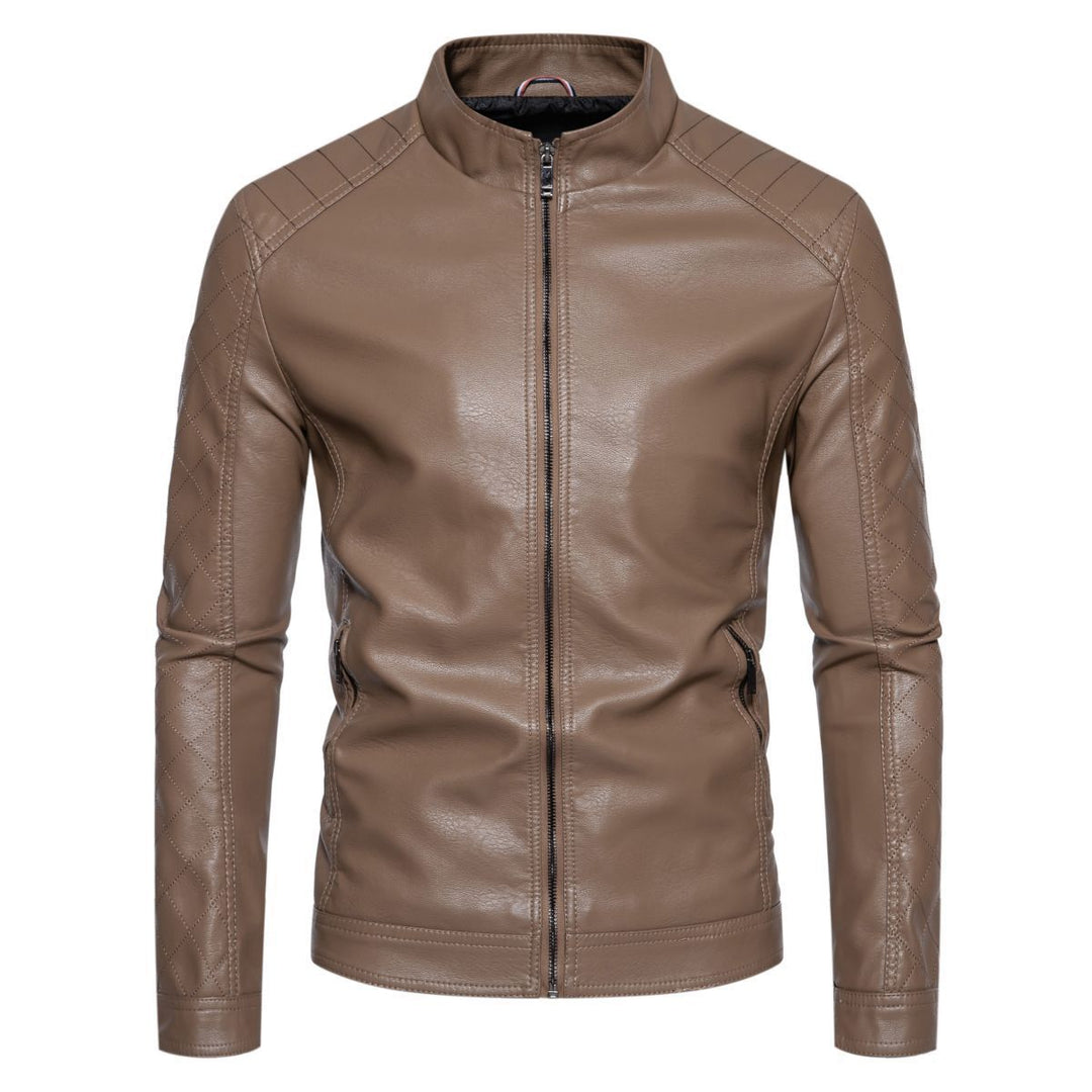 Herren nan taillierte Lederimitat-Bikerjacke mit Stehkragen und gesteppter Ärmeldetail Drune