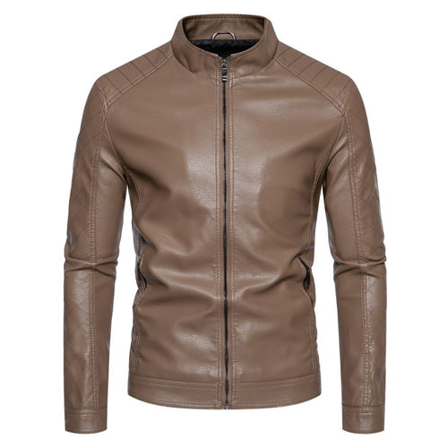 Herren nan taillierte Lederimitat-Bikerjacke mit Stehkragen und gesteppter Ärmeldetail Drune