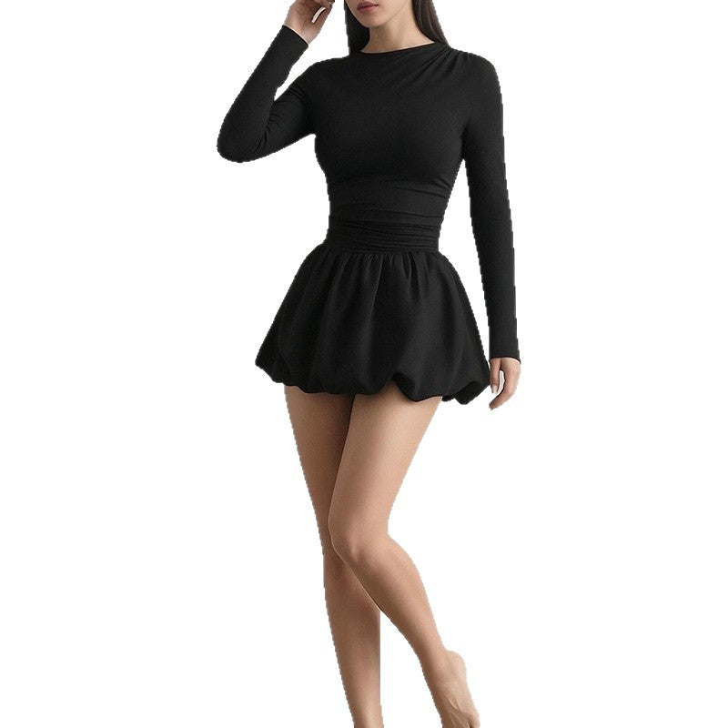 Damen Elegantes Minikleid mit langen Ärmeln und gerafftem Design Drune