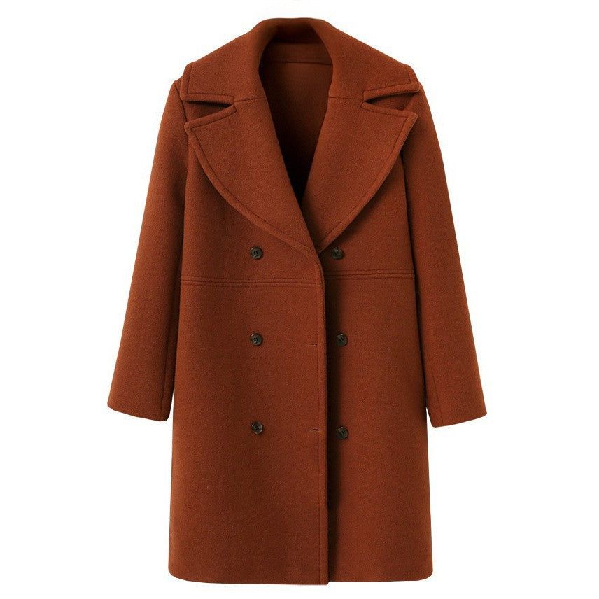 Damen Eleganter Doppelreiher-Wollmantel mit weitem Kragen und praktischen Taschen Drune