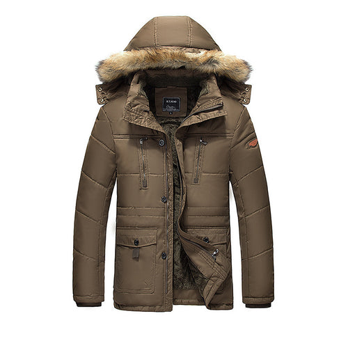 Herren Winterparka mit abnehmbarer Kunstfellkapuze gesteppter Thermofütterung und multifunktionalen Taschen Drune