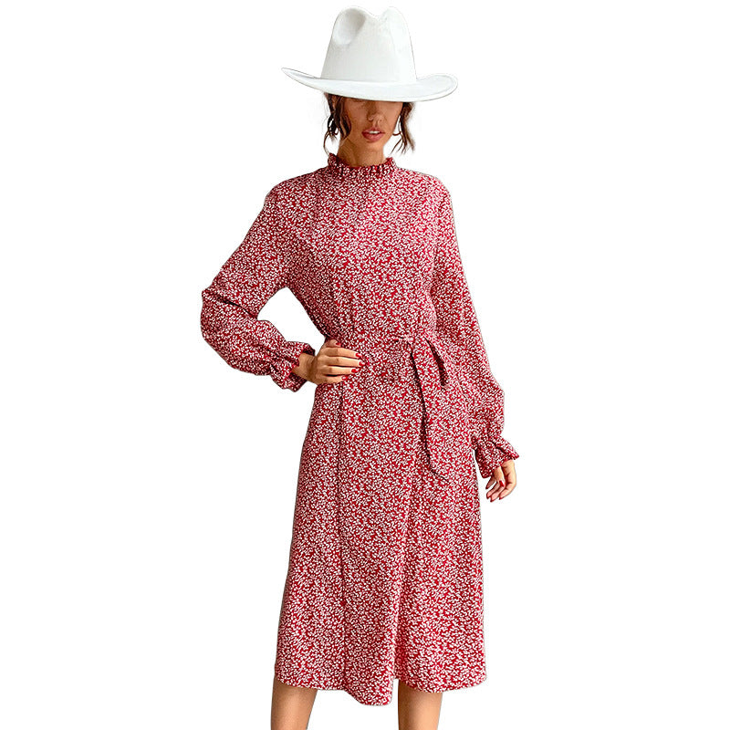 Damen Blumenmaxikleid mit Taillenknoten Drune