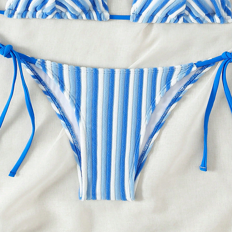 Damen Bikinislip mit verstellbaren Bindebändern und Streifenmuster Drune
