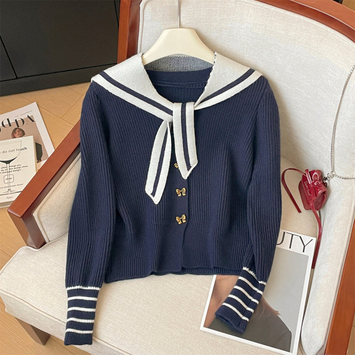 Damen Strickjacke mit nautischem Kragen und dekorativen Knöpfen Drune