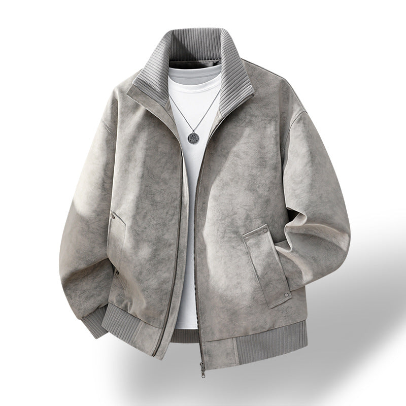Herren Velours‑Imitat Bomberjacke mit Stehkragen, Thermofutter & Reißverschluss Drune