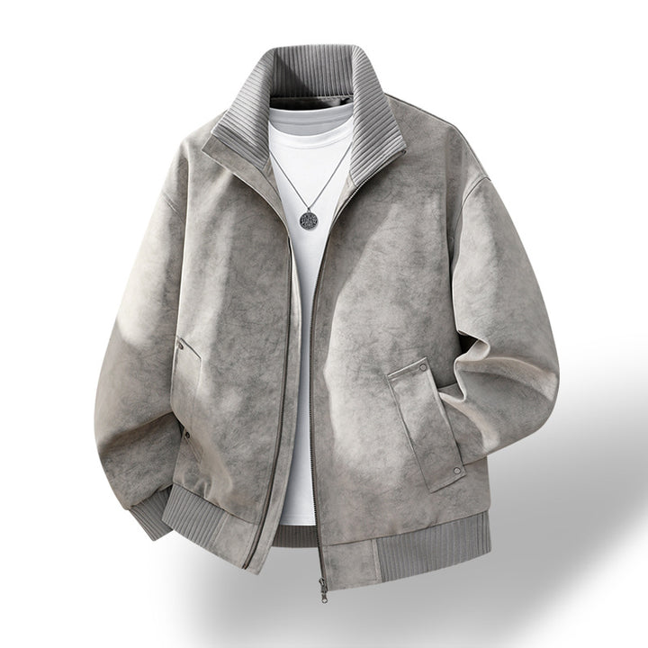 Herren Velours‑Imitat Bomberjacke mit Stehkragen, Thermofutter & Reißverschluss Drune