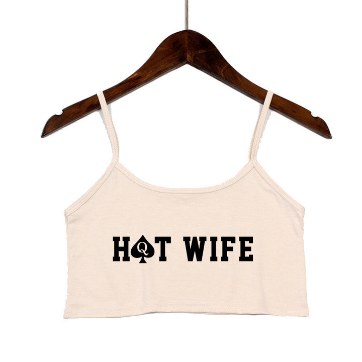 Damen Crop-Top mit modernen Schriftzügen und verstellbaren Trägern Drune