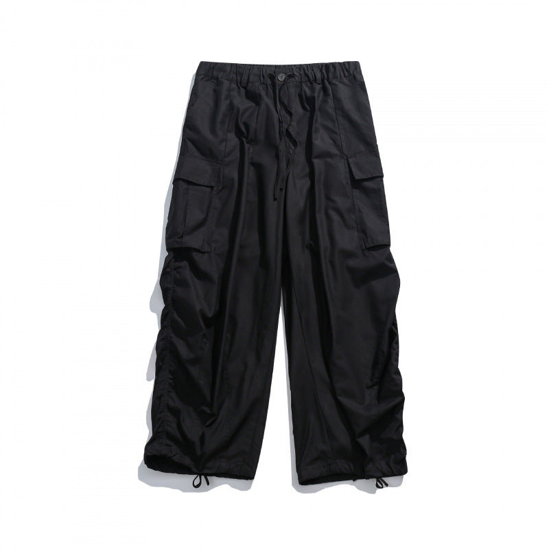 Unisex Weite Utility-Cargo-Hose mit Tunnelzugbund, Multifunktionstaschen und Saumkordel Drune