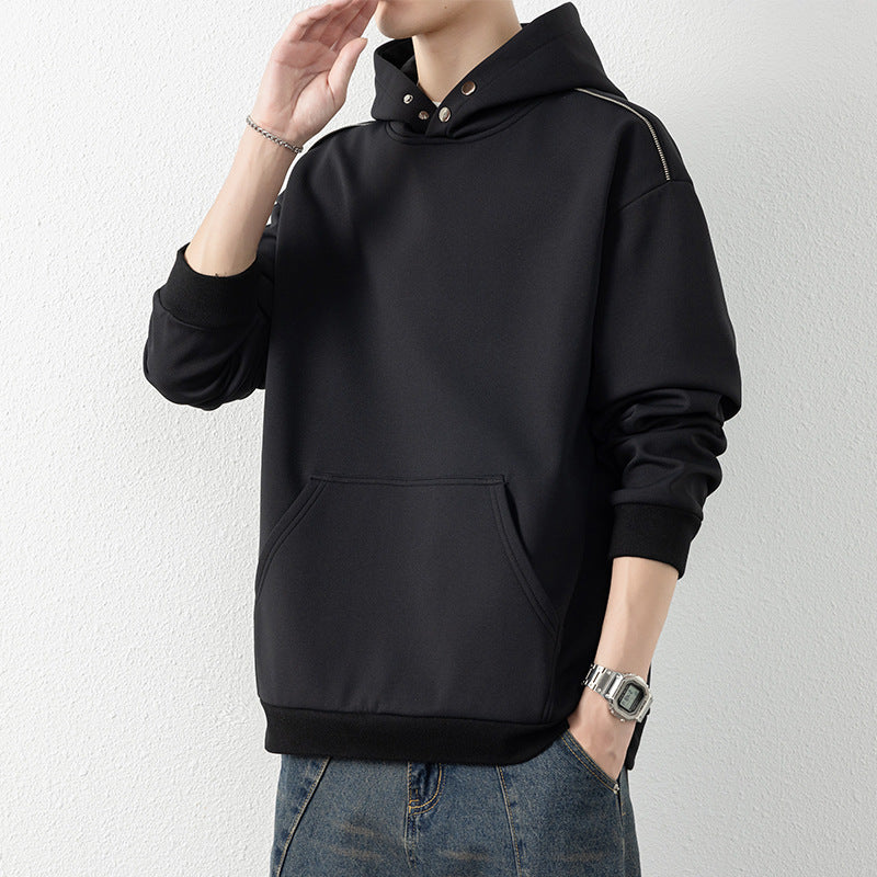 Herren Oversize-Kapuzenpullover mit Kängurutasche & Druckknopf-Hals Drune