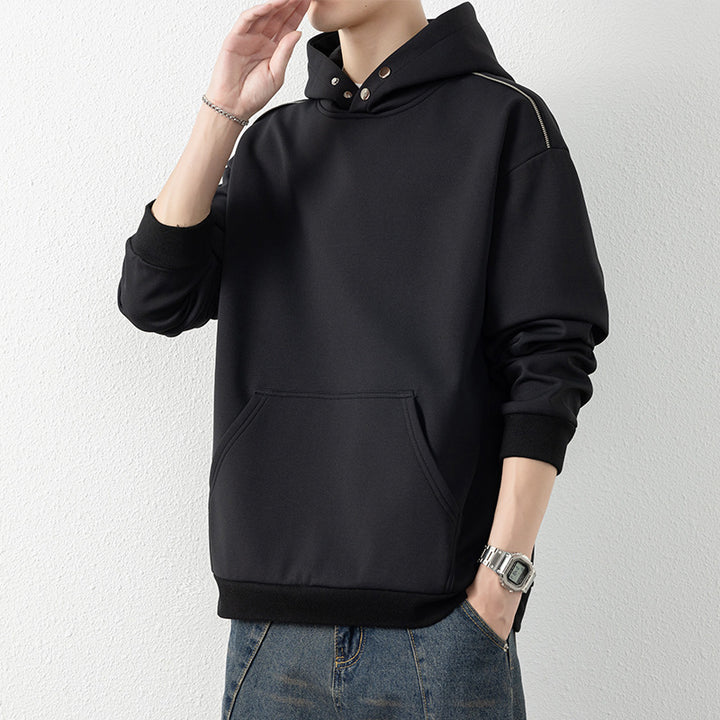 Herren Oversize-Kapuzenpullover mit Kängurutasche & Druckknopf-Hals Drune